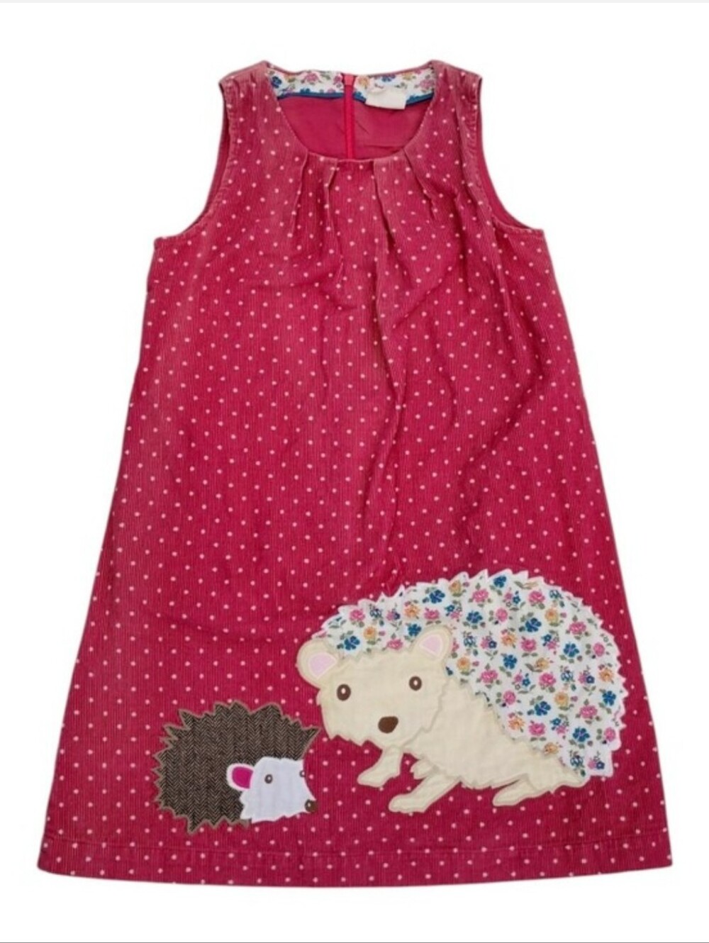 Mini Boden Girls Pink Corduroy Pinafore Jumper Dress Hedgehog Applique Sz 11-12